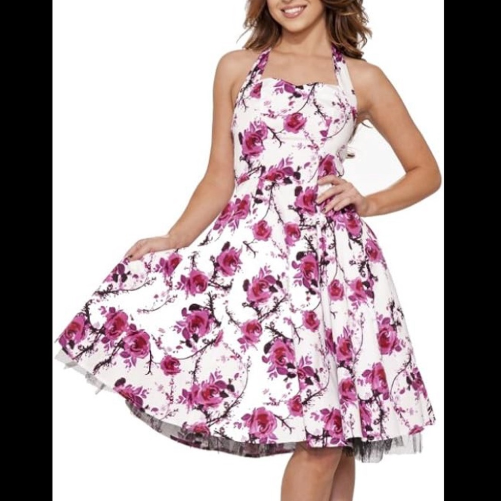 < Y2K iHot Floral Halter Flared Dress Size XL >